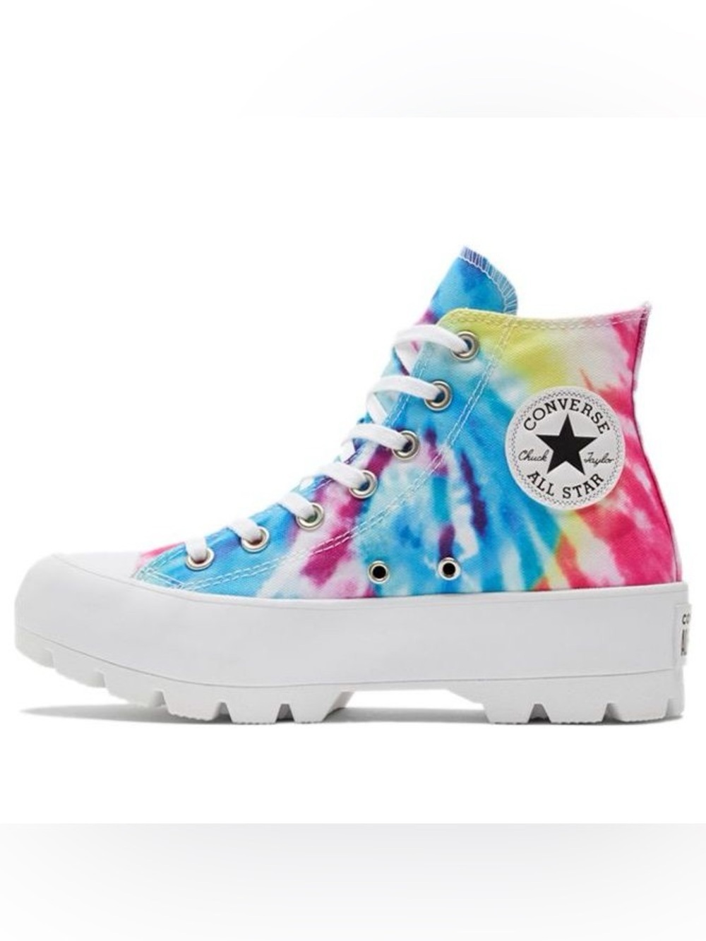 Converse CTAS Lugged Platform Sneakers in Rainbow Tie Dye Print Women's Size 7.5
